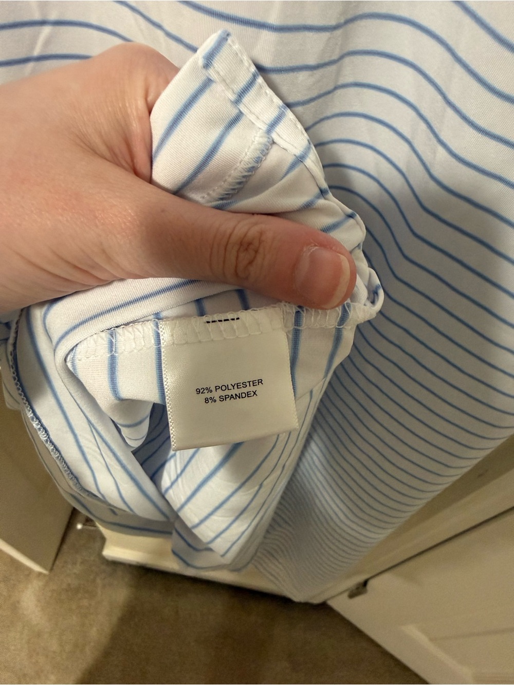 Peter Millar Men’s Light Blue Striped Polo Shirt North and South Pinehurst Logo - Picture 5 of 5